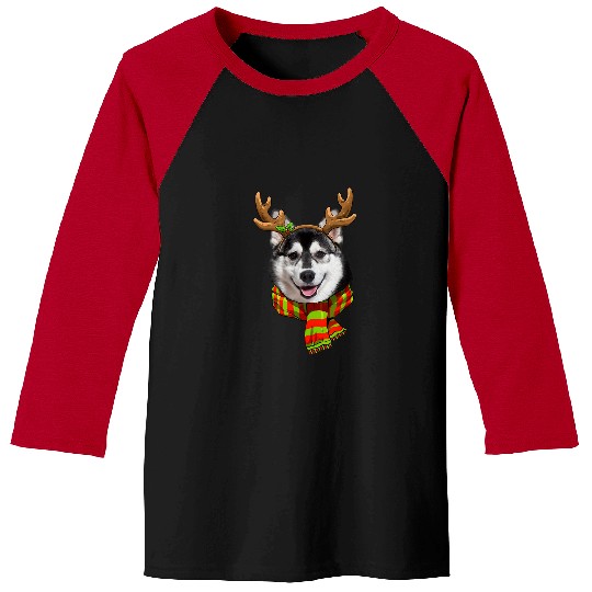 Dog Husky Reindeer Husky Horn Scarf Dogs Christmas Winter Cute Husky Baseball Tees