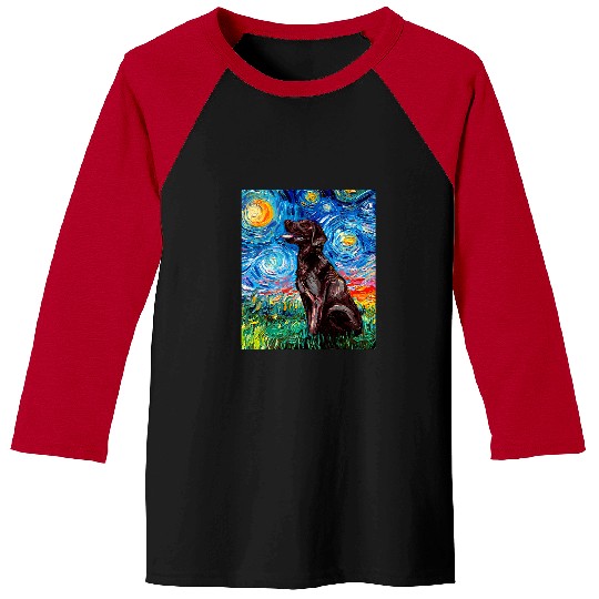 Labrador Lab Dog Chocolate Labrador Starry Night Brown Lab Dog Art by Aja Baseball Tees