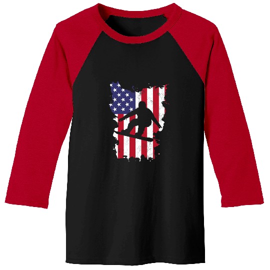 Skiing Ski vintages 4th Of July USA Flag Snowboarding Snowboarder Baseball Tees