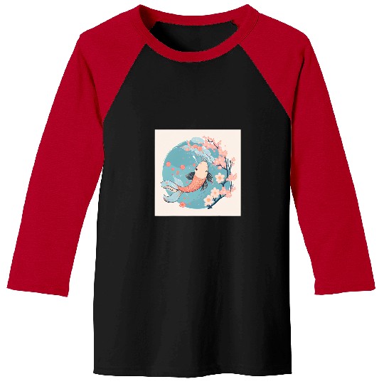Swimming Pool Cute Kawaii Koi fish swimming in pond with cherry blossom Baseball Tees
