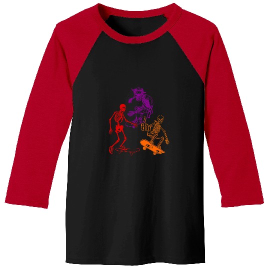 Skeletons Skulls Three Skeletons Skateboarding Halloween Skateboard Lover Skull Baseball Tees