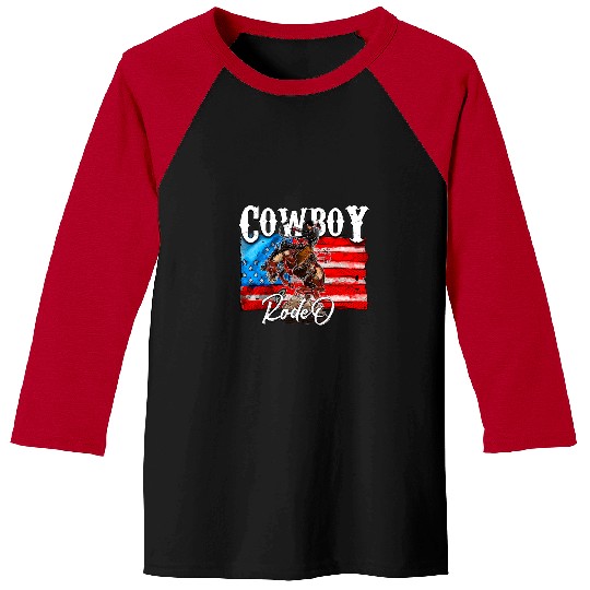 Retro US Flag Cowboy Horsing Cowboy Rodeo Western Country Baseball Tees