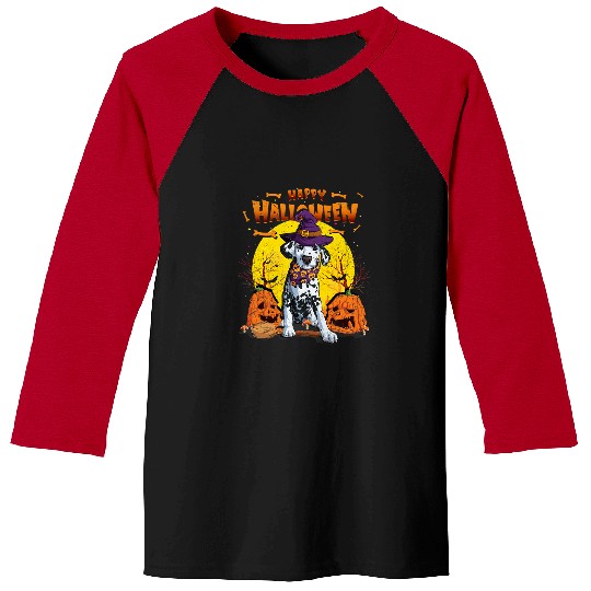 Dalmatian Happy Halloween Dalmatian With Scary Pumpkin Moon Light 280 Dog Lover Dalmatians Dog Baseball Tees