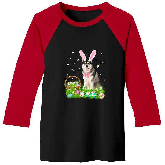 Dog Husky Cute Husky Easter Day Bunny Eggs Easter Costume Womens Baseball Tees