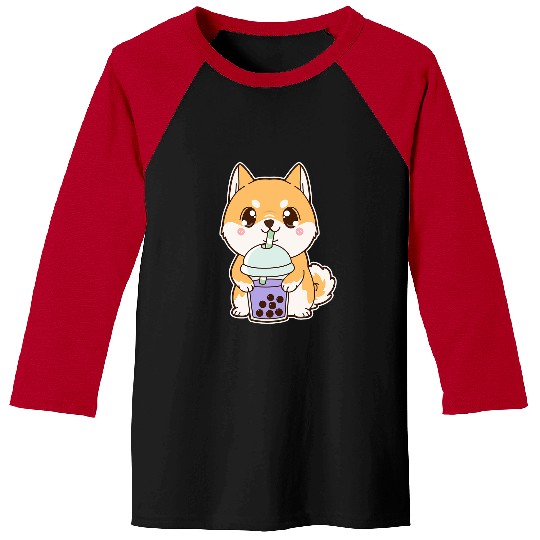 Dog Shiba Inu Kawaii Cute Boba Shiba Inu Dog Taro Bubble Pearl Milk Tea Baseball Tees