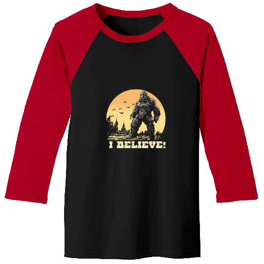 I Believe bigfoots at Sunset Awesome Sasquatch Illustration Baseball Tees