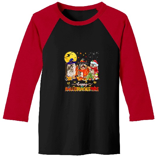 Happy Hallothanksmas Cute Shih Tzu Wizard Hat Turkey Snowman Baseball Tees