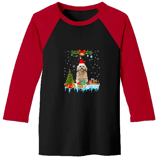Shih Tzu Dog Santa Hat Reindeer Christmas Lights 2 Baseball Tees