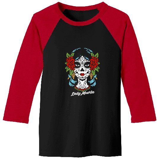Skeletons Skulls La Catrina Santa Muerte Rose Sugar Skull Calavera Halloween 3 Skull Baseball Tees