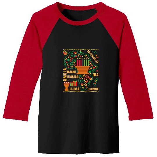 Happy Kwanzaa Drum Kinara Seven principles Candles Africa Baseball Tees