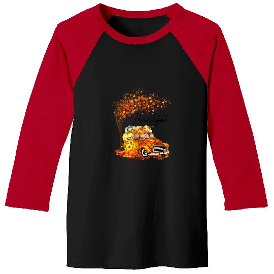 Thankful Pumpkin Truck Autumn Fall Leaves Funny Men Women 138 Baseball Tees
