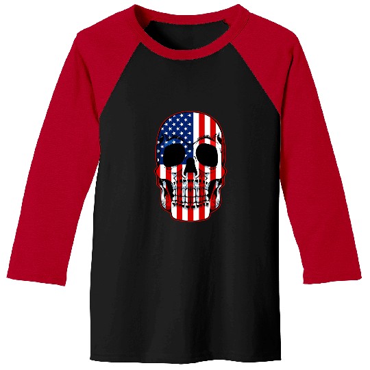 Skeletons Skulls Sugar Skull American Flag 4th Of July Cool Patriotic Veteran Skull Baseball Tees