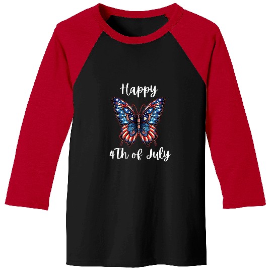 Butterfly USA Flag Cute 4th Of July Funny American Girl Baseball Tees