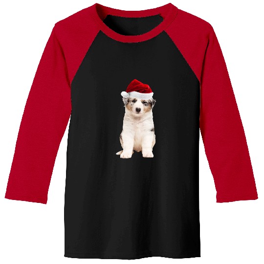 Cute Australian Shepherd Puppy Santa Aussie Christmas Dog Baseball Tees