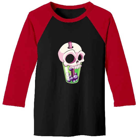 Skeletons Skulls Kawaii Pastel Creepy Skull Boba Bubble Tea Skeletons Head 204 Skull Baseball Tees