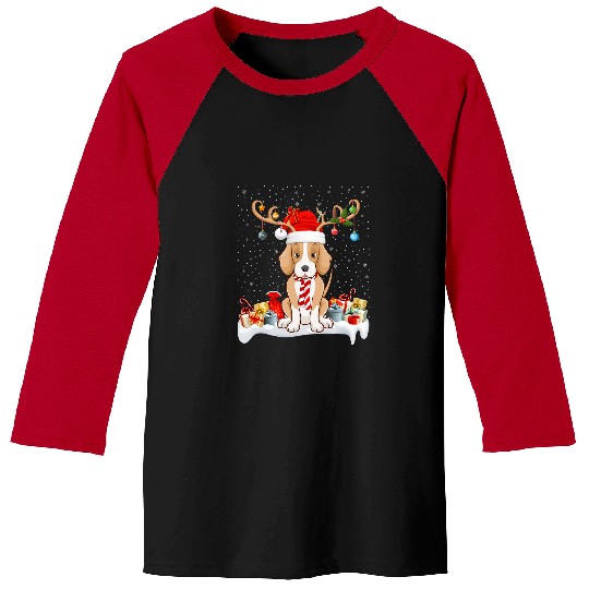 Funny xmass Lighting Reindeer Santa Hat Foxhound Christmas Baseball Tees