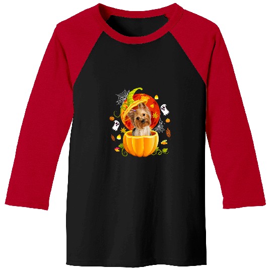 Yorkshire Terrier Cute Yorkshire Terrier Pumpkin Funny Halloween Dog Lover 101 Yorkie Baseball Tees