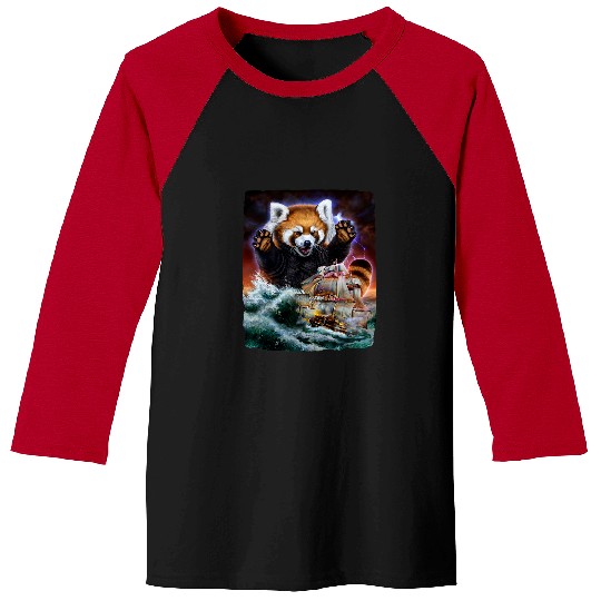 Funny Bear Monster Red Panda as Kraken Attack a wars Ship at High Seas 3 Cute Bears Baseball Tees