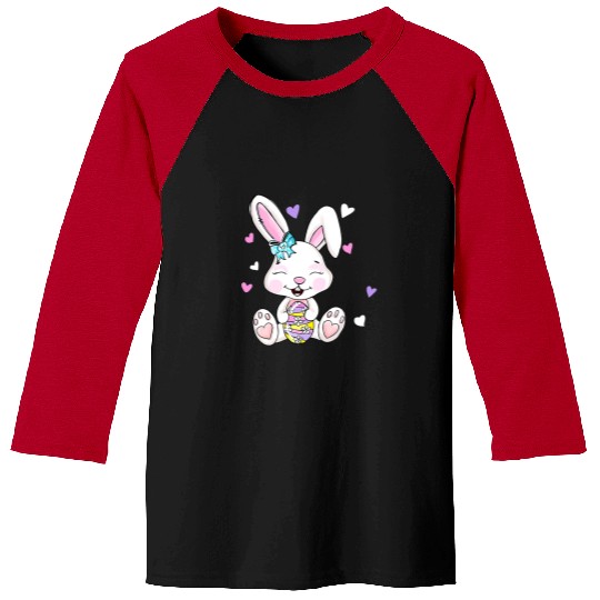 Rabbits Easter Bunny Holding Easter Egg Kids Girl Women Easter Day Baseball Tees