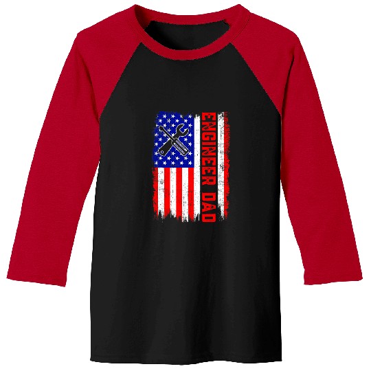 Retro American Flag Engineer Dad Jobs Fathers Day Baseball Tees