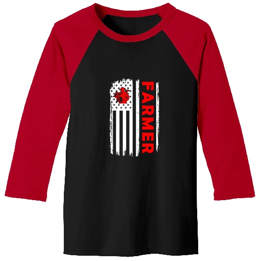 Tractor driving Farmer American Flag Funny Tractor Farming Chickens Cows Baseball Tees