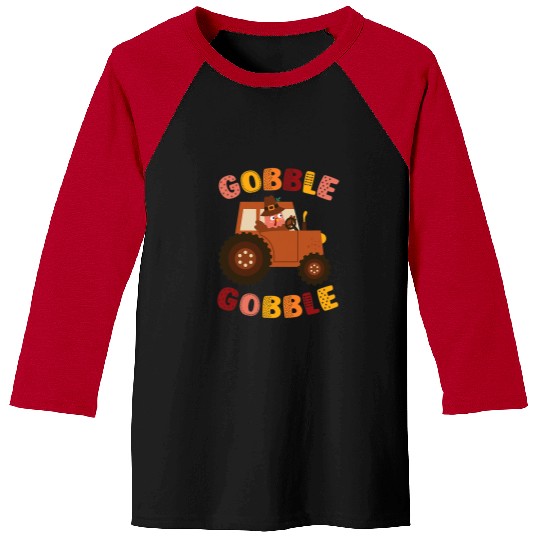 Tractor driving Cute Gobble Gobble Turkey Driving Tractor Thanksgiving Baseball Tees