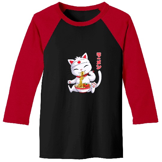 Kawaii Maneki Neko Ramen Noodles Japanese Anime Noodle Soup Baseball Tees