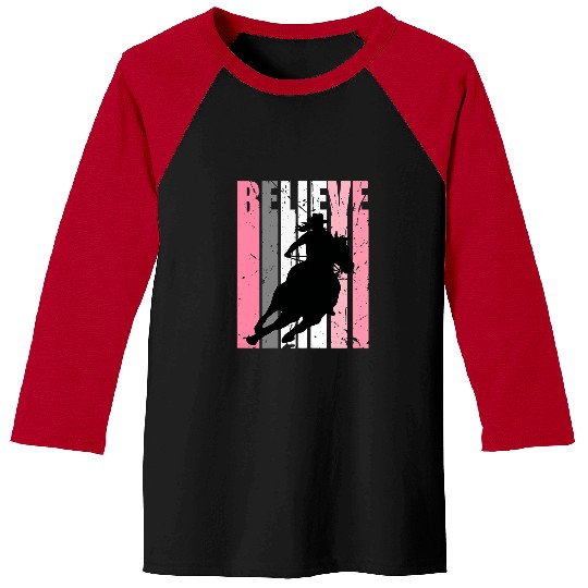 Pink Cowgirls Barrel Racing Horse Riding Rider Rides Retro Baseball Tees