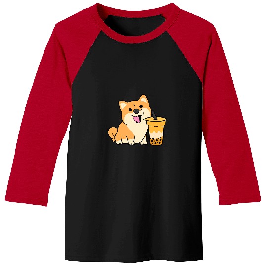 Dog Shiba Inu Boba Tea Lover Shiba Inu With Bubble Tea Baseball Tees