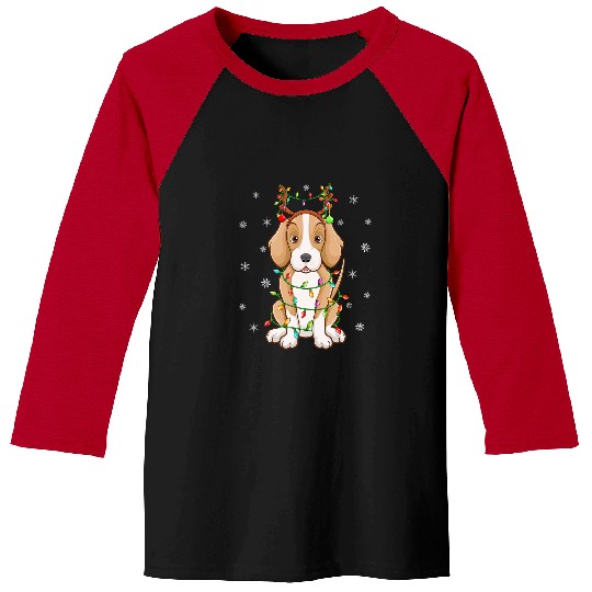 Foxhound Dog xmass Lighting Reindeer Hat Foxhound Christmas Baseball Tees
