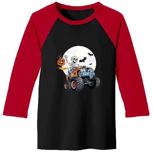 Skeletons Skulls Monster Truck Creepy Halloween Jack O Lantern Kids Skull Baseball Tees
