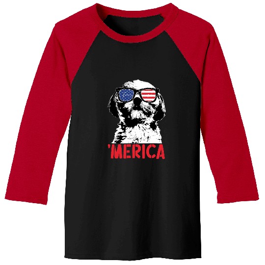 Merica Shih Tzu Dog American Flag Sunglasses 4th of July Baseball Tees