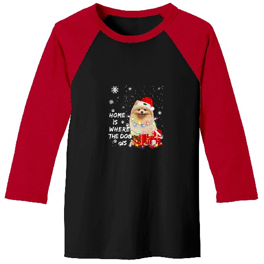 Dog Pomeranian Santa Christmas Tree Lights xmass Boys Dog Baseball Tees
