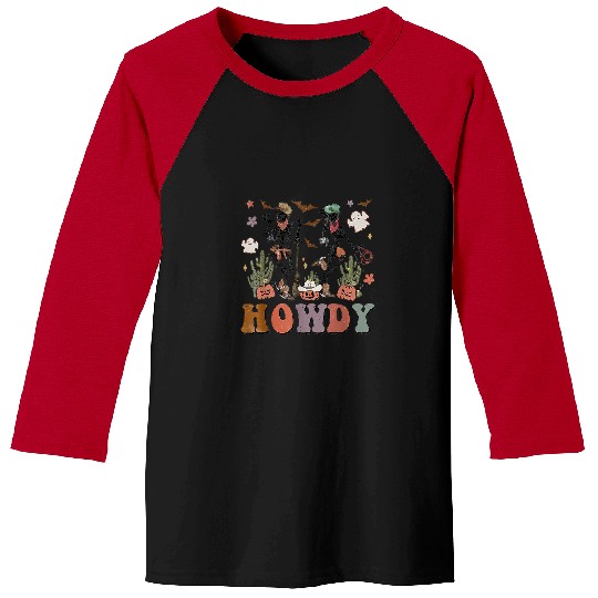 Western Cowboy Skeletons Dancing Howdy Halloween Pumpkin 12 Baseball Tees