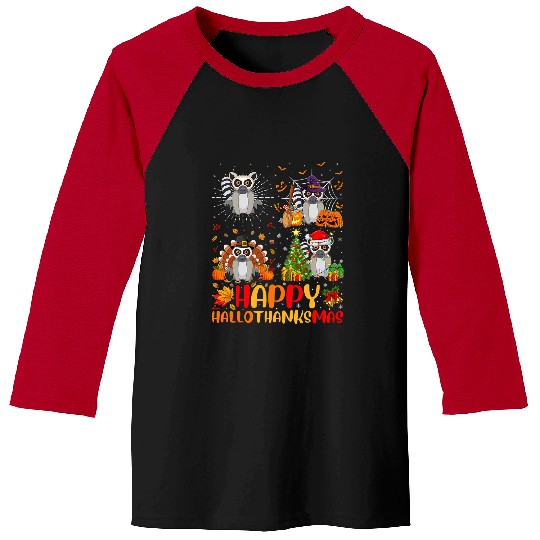 Lemur Lover Halloween Thanksgiving Christmas Lemur Hallothanksmas Baseball Tees
