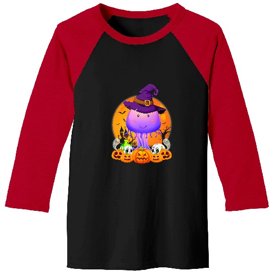Skeletons Skulls Jellyfish Scary Pumpkin Skull Witch Jellyfish Halloween 2 Skull Baseball Tees
