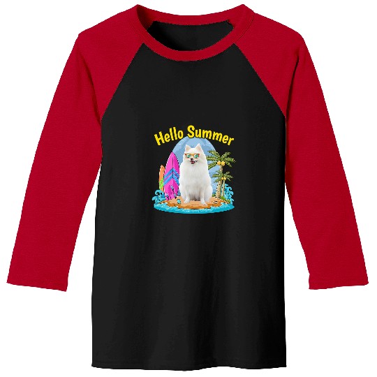 Dog Pomeranian Hello Summer Dog Lover Vacation Baseball Tees