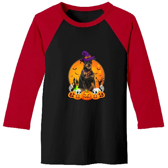 Skeletons Skulls Scary Pumpkin Skull Witch Miniature Pinscher Dog Halloween 58 Skull Baseball Tees