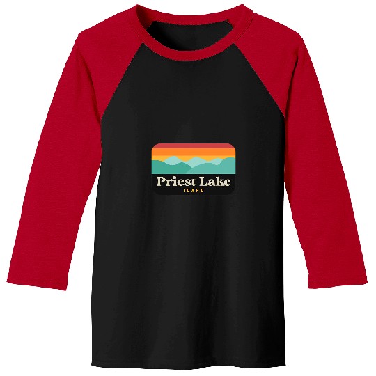 Priest Lake Idaho Retro Sunset Baseball Tees