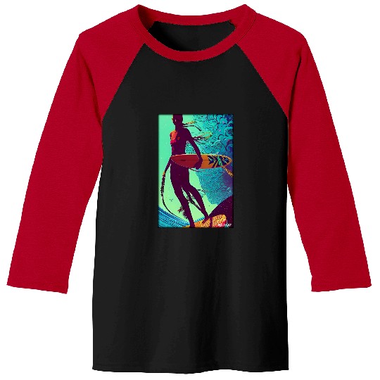 Surf Life Surfergirl Girl Woman Surfboard Waves Sea Vacation Surfing 3 Baseball Tees