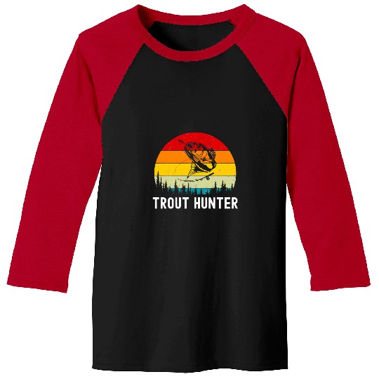 vintages Retro Trout Hunter Brown Trout Fly Fishing Rod Lake Baseball Tees