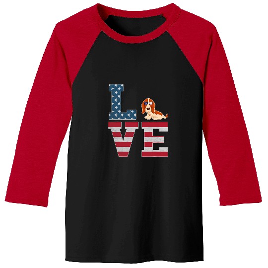 Dog Basset Hound 4th of July Decor Patriotic LOVE Basset Hound Dog USA Flag Baseball Tees