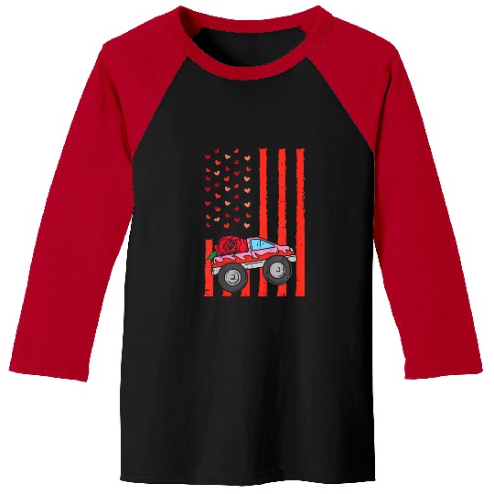 Valentines Day Monster Truck US Flag Baby Boys Kids Toddler Baseball Tees