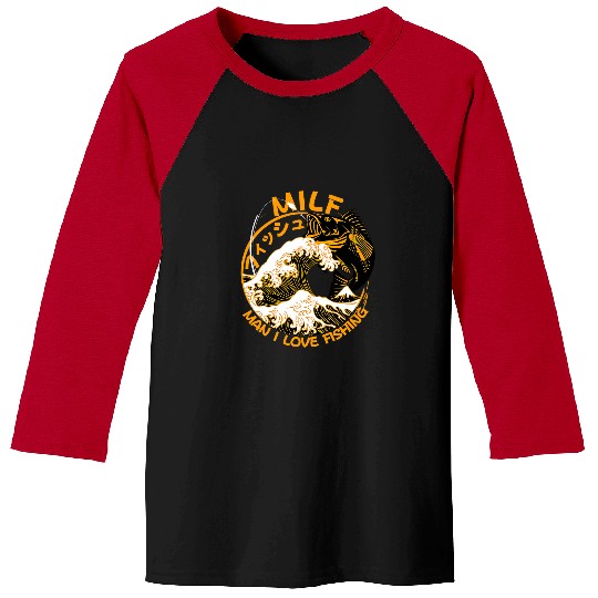 Fishing MILF Man I Love Fishing Angling Black and Gold Fisher Baseball Tees