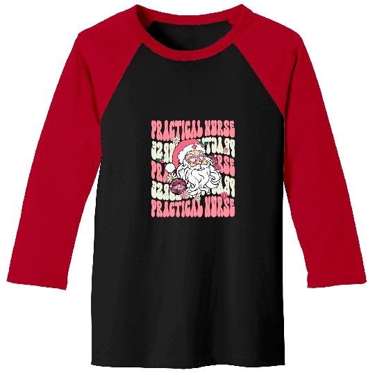 Merry Practical nurses Christmas Retro Groovy Pink nurses Baseball Tees