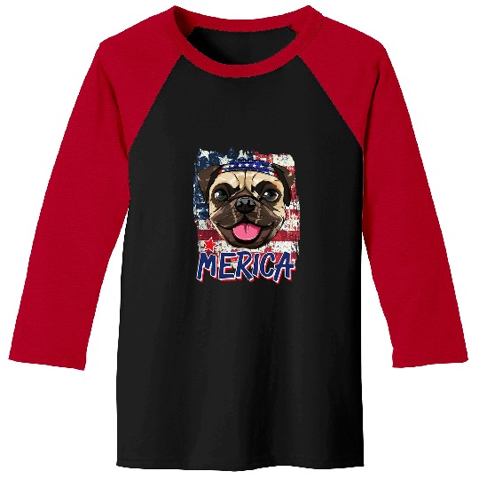 Pug Lover American Flag Merica Bandana 4th Of July USA Pugs Dog Baseball Tees