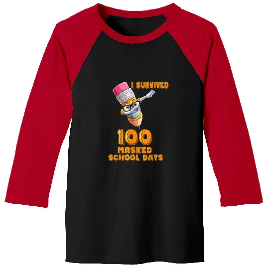Funny I Survived 100 Masked School Days Cool  Crayon 2 Baseball Tees