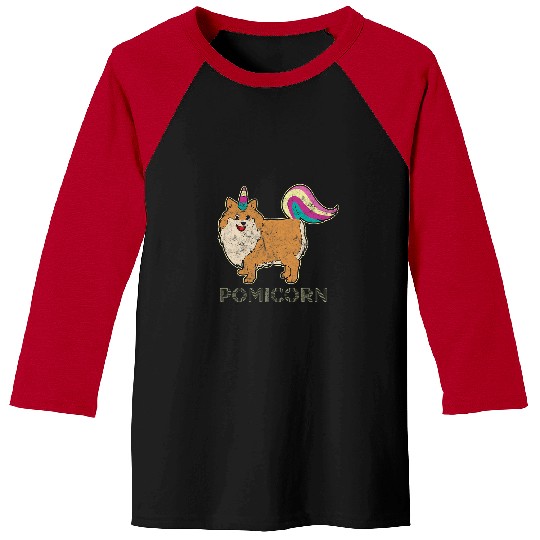 Pomicorn Pomeranian Unicorns Dog Distressed Tee Baseball Tees