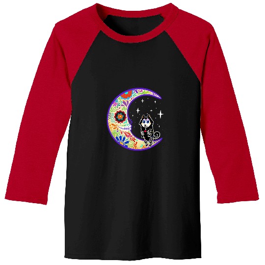 Skeletons Skulls Malamute Dia de Los Muertos Skull Baseball Tees