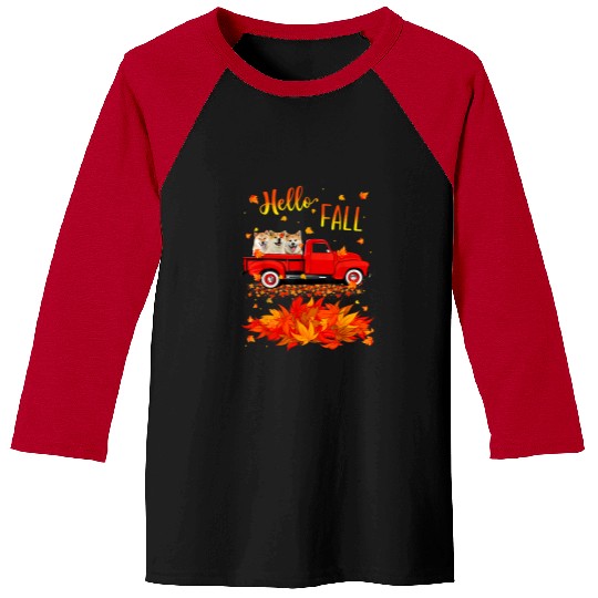Akita Inu Dog Leaf Fall Autumn Red Truck Lover Baseball Tees
